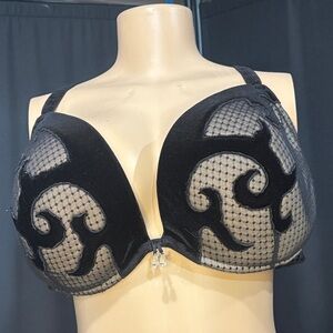 Cacique Black Embroidered Mesh Bra